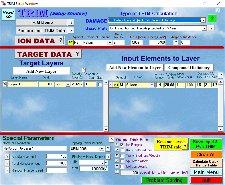 TRIM setup window